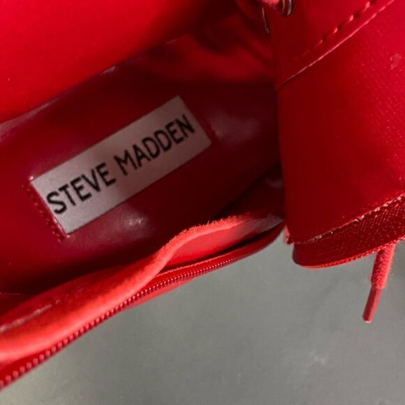 Steve Madden Red Allnight Leather Laced Stiletto Heel Booties womens size 6 new - Picture 7 of 10